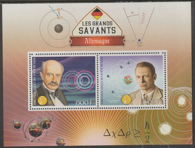 Ivory Coast 2017 Great Scholars of Germany #2 - Max Planck & Werner Heisenberg perf sheet containing two values unmounted mint, stamps on personalities, stamps on science, stamps on physics, stamps on nobel, stamps on 