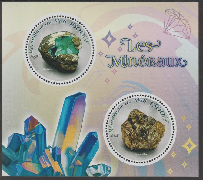 Mali 2018 Minerals perf sheet containing two circular values unmounted mint, stamps on , stamps on  stamps on shaped, stamps on  stamps on minerals