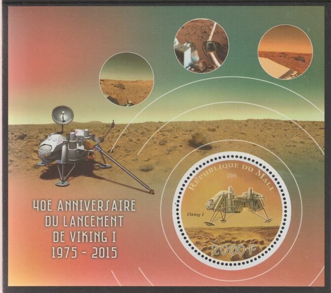 Mali 2015 Viking 1 - 40th Anniversary perf sheet containing one circular value unmounted mint, stamps on , stamps on  stamps on shaped, stamps on  stamps on space, stamps on  stamps on 