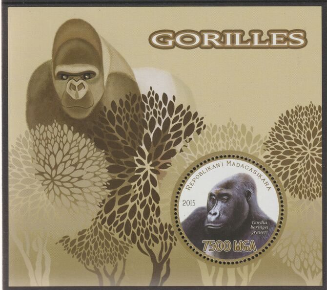 Madagascar 2015 Gorillas perf sheet containing one circular value unmounted mint, stamps on , stamps on  stamps on shaped, stamps on  stamps on animals, stamps on  stamps on apes, stamps on  stamps on gorillas