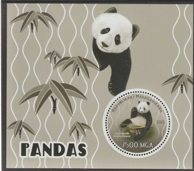 Madagascar 2015 Pandas perf sheet containing one circular value unmounted mint, stamps on shaped, stamps on animals, stamps on pandas, stamps on bears