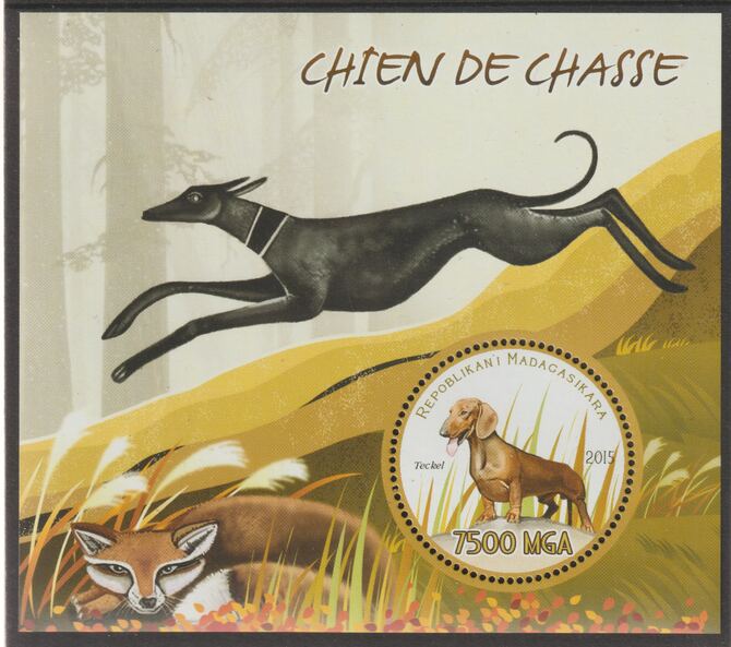 Madagascar 2015 Chase Dogs perf sheet containing one circular value unmounted mint, stamps on shaped, stamps on animals, stamps on dogs
