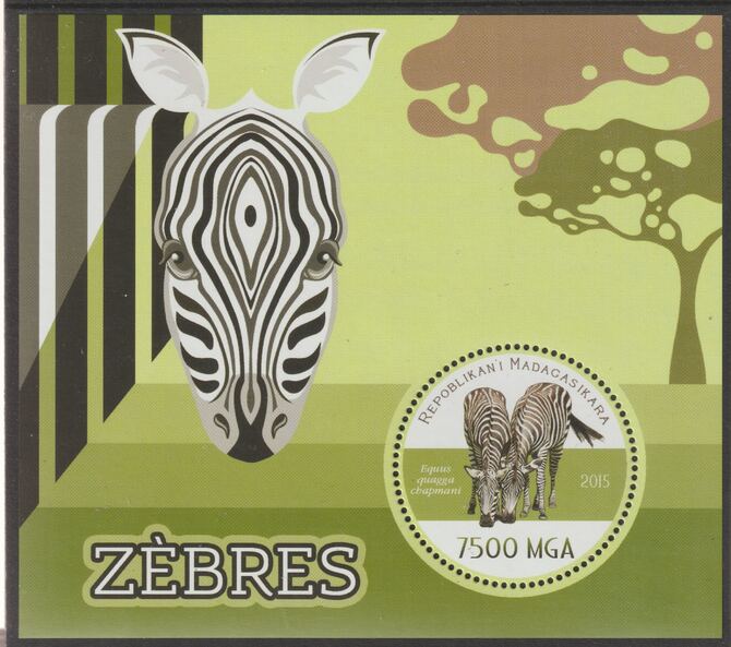 Madagascar 2015 Zebra perf sheet containing one circular value unmounted mint, stamps on shaped, stamps on animals, stamps on zebra