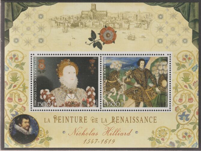 Ivory Coast 2017 Renaissance Painters - Nicholas Hilliard perf sheet containing two values unmounted mint, stamps on , stamps on  stamps on personalities, stamps on  stamps on arts, stamps on  stamps on paintings, stamps on  stamps on hilliard