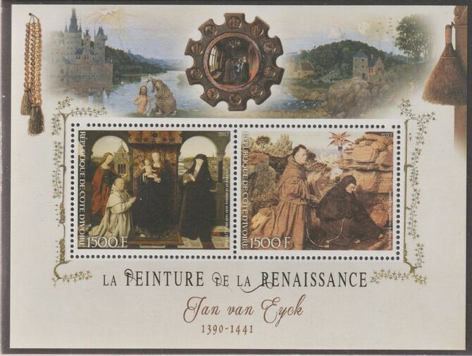Ivory Coast 2017 Renaissance Painters - Jean van Eyck perf sheet containing two values unmounted mint, stamps on , stamps on  stamps on personalities, stamps on  stamps on arts, stamps on  stamps on paintings, stamps on  stamps on van eyck