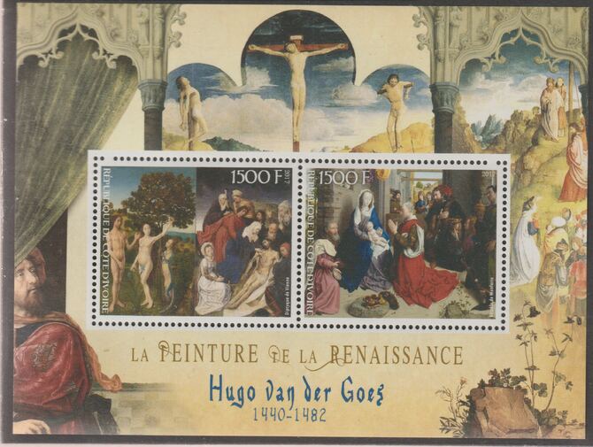 Ivory Coast 2017 Renaissance Painters - Hugo van der Goes perf sheet containing two values unmounted mint, stamps on personalities, stamps on arts, stamps on paintings, stamps on van der goes