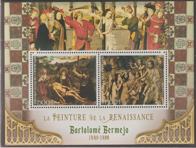 Ivory Coast 2017 Renaissance Painters - Bartolome Berejo perf sheet containing two values unmounted mint, stamps on personalities, stamps on arts, stamps on paintings, stamps on bermejo