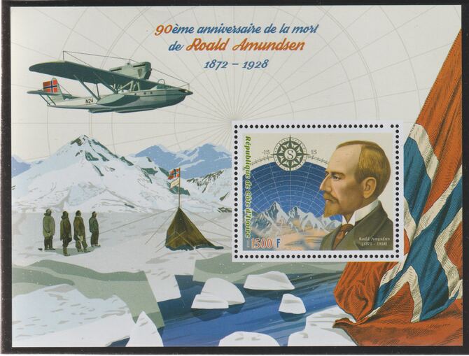 Ivory Coast 2018 Roald Amundsen 90th Death Anniversary perf m/sheet #2 containing one value unmounted mint, stamps on , stamps on  stamps on personalities, stamps on  stamps on explorer, stamps on  stamps on amundsen, stamps on  stamps on polar, stamps on  stamps on aviation