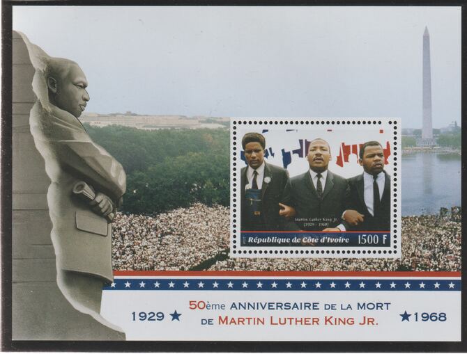 Ivory Coast 2018 Martin Luther King 50th Death Anniversary perf m/sheet #1 containing one value unmounted mint, stamps on personalities, stamps on civil rights, stamps on king