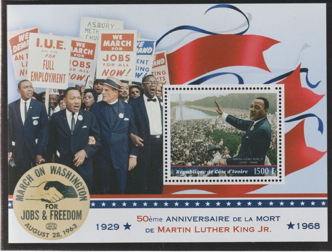 Ivory Coast 2018 Martin Luther King 50th Death Anniversary perf m/sheet #2 containing one value unmounted mint, stamps on , stamps on  stamps on personalities, stamps on  stamps on civil rights, stamps on  stamps on king