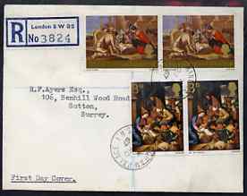 Great Britain 1967 Christmas 3d & 1s6d, pair of each on registered cover to Surrey with Buckingham Palace first day cancel, stamps on christmas, stamps on arts
