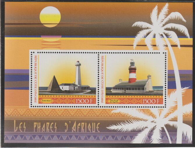 Ivory Coast 2017 Lighthouses of Africa perf sheet containing two values unmounted mint, stamps on lighthouses