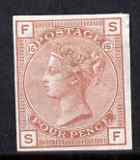 Great Britain 1876 QV 4d plate 15 imperf colour trial in red-brown on gummed paper watermarked large garter, mounted mint, stamps on , stamps on  qv , stamps on 