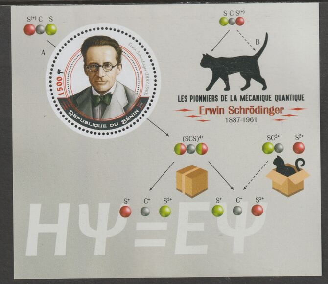 Benin 2018 Quantum Mechanics - Erwin Schrodinger perf deluxe m/sheet containing one circular value unmounted mint, stamps on shape, stamps on personalities, stamps on science, stamps on physics