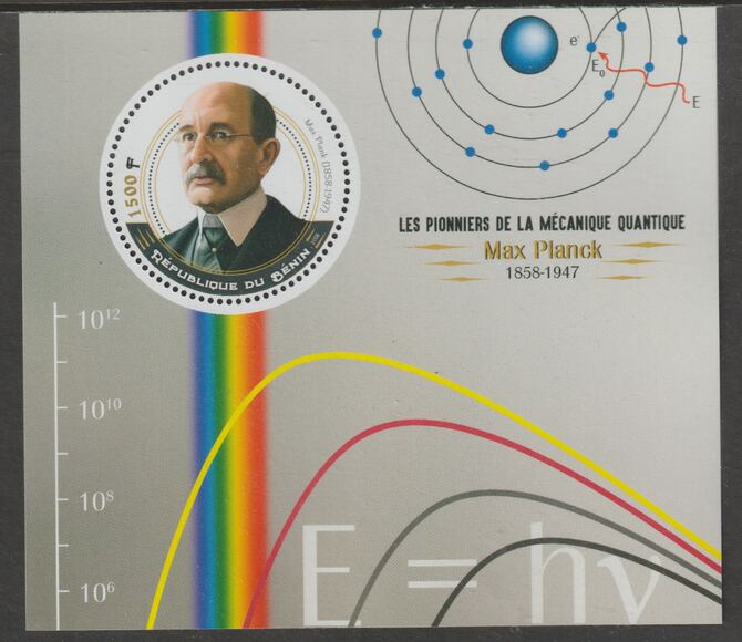 Benin 2018 Quantum Mechanics - Max Planck perf deluxe m/sheet containing one circular value unmounted mint, stamps on shape, stamps on personalities, stamps on science, stamps on physics