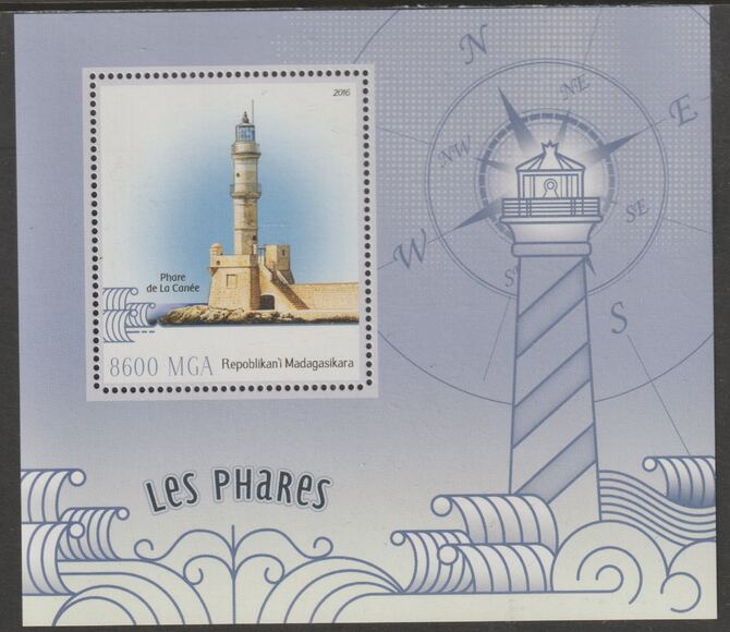 Madagascar 2016 Lighthouses perf m/sheet containing one value unmounted mint, stamps on lighthouses