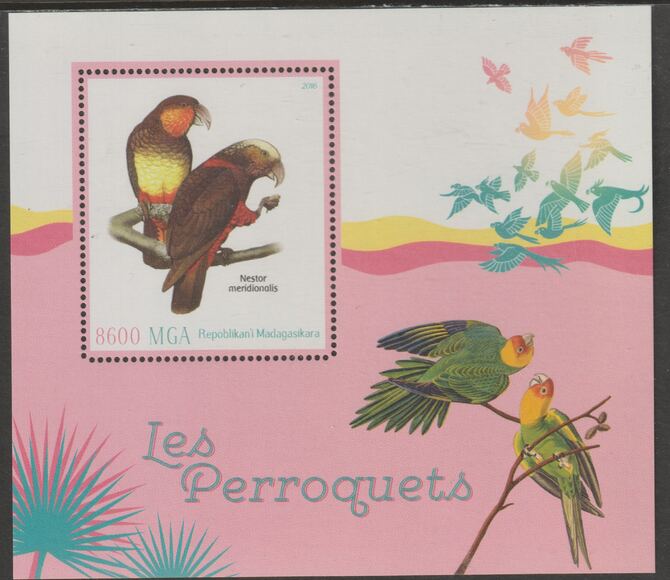 Madagascar 2016 Parrots perf m/sheet containing one value unmounted mint, stamps on , stamps on  stamps on birds, stamps on  stamps on parrots