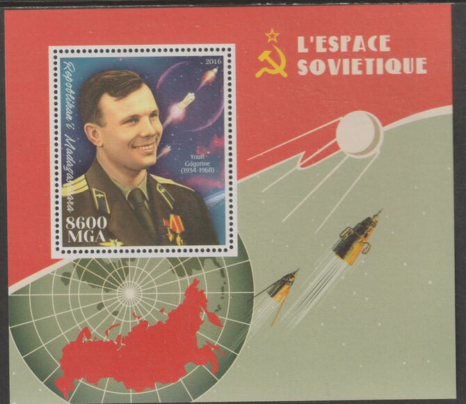 Madagascar 2016 Yuri Gagarin perf m/sheet containing one value unmounted mint, stamps on , stamps on  stamps on space, stamps on  stamps on personalities