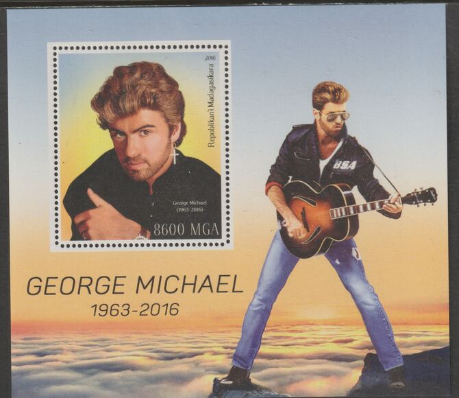 Madagascar 2016 George Michael perf m/sheet containing one value unmounted mint, stamps on , stamps on  stamps on personalities, stamps on  stamps on music, stamps on  stamps on michael