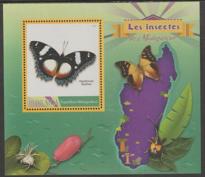 Madagascar 2016 Insects - Butterflies perf m/sheet containing one value unmounted mint, stamps on insects, stamps on butterflies