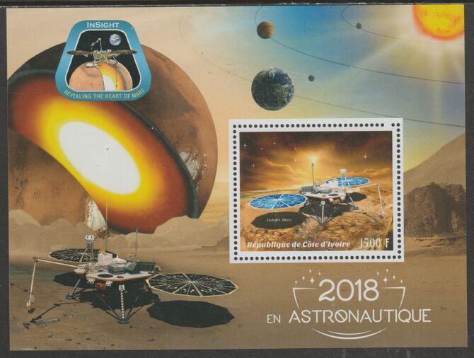 Ivory Coast 2018 InSight Space Mission perf m/sheet containing one value unmounted mint, stamps on space, stamps on insight