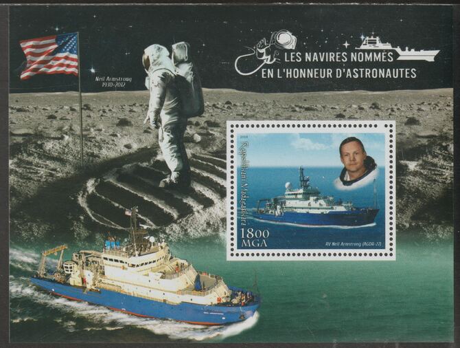 Madagascar 2018 Ships Named after Astronauts #2 perf m/sheet containing one value unmounted mint, stamps on personalities, stamps on space, stamps on ships, stamps on astronauts