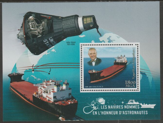 Madagascar 2018 Ships Named after Astronauts #4 perf m/sheet containing one value unmounted mint, stamps on personalities, stamps on space, stamps on ships, stamps on astronauts