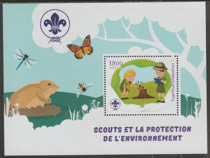 Madagascar 2018 Scouts and Environment Protection #2 perf m/sheet containing one value unmounted mint, stamps on scouts, stamps on environment, stamps on trees