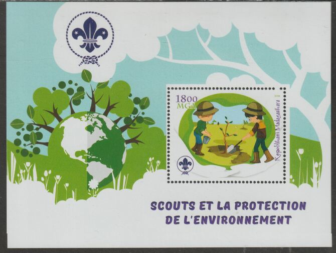 Madagascar 2018 Scouts and Environment Protection #3 perf m/sheet containing one value unmounted mint, stamps on scouts, stamps on environment, stamps on birds