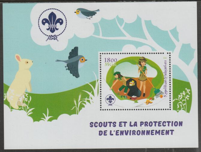 Madagascar 2018 Scouts and Environment Protection #4 perf m/sheet containing one value unmounted mint, stamps on scouts, stamps on environment, stamps on birds