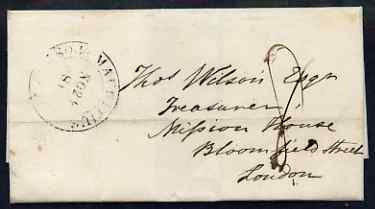 Mauritius 1842 pre-stamp entire to London dated 23 Nov 1842 with double ring Mauritius Post Office (dated Nov 24 81) reverse shows receiving mark of 3 MR 1843 in red and ...