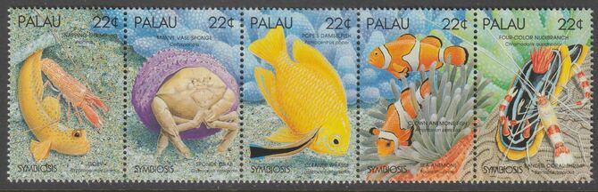 Palau 1987 25th Anniv of World Ecolody se-tenant strip of 5 unmounted mint SG 218-222, stamps on marine life, stamps on fish, stamps on 