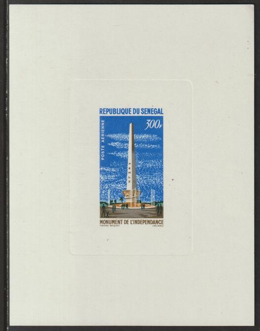 Senegal 1964 Independence Monument 300f epreuve de luxe sheet on sunken card in issued colours, as SG 274 unmounted mint , stamps on monuments