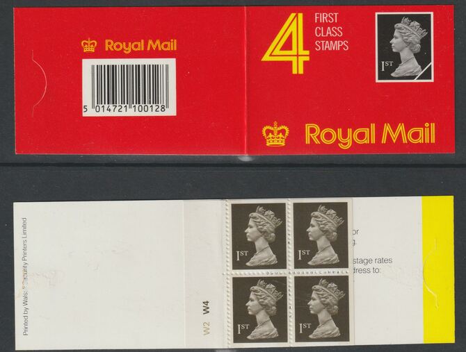 Booklet - Great Britain - Laminated cover with 4 x 1st class stamps with cyl W2-W4, stamps on machins