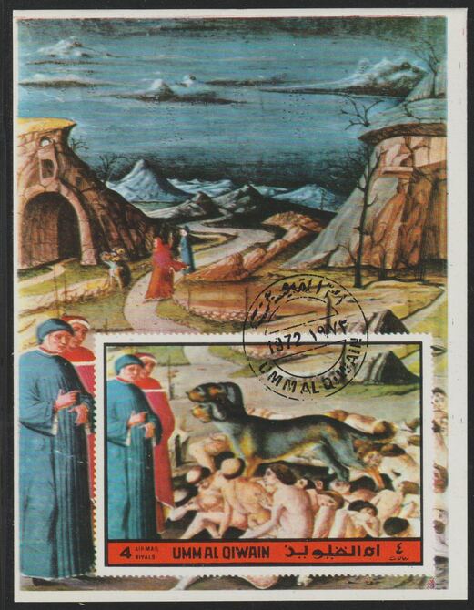 Umm Al Qiwain 1972 The Divine Comedy by Dante imperf m/sheet #17 fine cto used, stamps on arts, stamps on literature