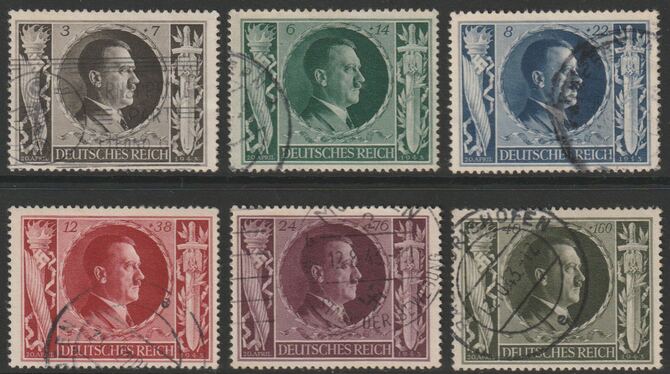 Germany 1943 Hitlers 54th Birthday perf set of 6 good used SG 832-37, stamps on hitler