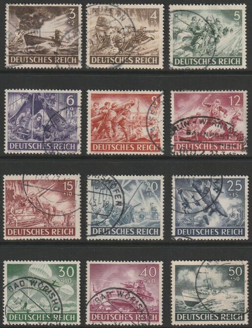 Germany 1943 Armed Forces perf set of 12 good used SG 819-30, stamps on militaria