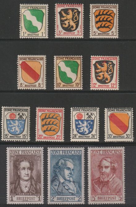 Germany - Allied Occupation - French Zone - General 1945 Arms & Personalities complete set of 13 values mounted mint SG F1-13, stamps on , stamps on  stamps on arms
