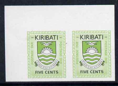 Kiribati 1981 Postage Due 1981 5c black & green in superb imperf corner pair unmounted mint, SG D3var  , stamps on arms, stamps on heraldry