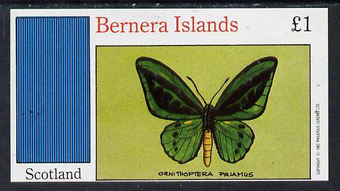 Bernera 1982 Butterflies (O Priamus) imperf souvenir sheet (£1 value) unmounted mint, stamps on butterflies