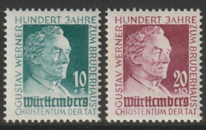 Germany - Allied Occupation - French Zone - Wurttemberg 1949 Christian Institution perf set of 2 mounted mint SG FW47-48, stamps on religion