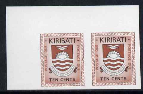 Kiribati 1981 Postage Due 1981 10c black & chestnut in superb imperf corner pair unmounted mint, SG D4var  , stamps on arms, stamps on heraldry