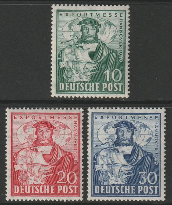 Germany - Allied Occupation - British & American Zone 1949 Hanover Trade Fair perf set of 3 mounted mint SG A142-44, stamps on 