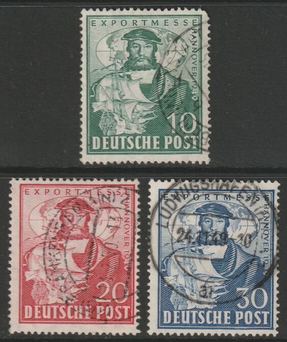 Germany - Allied Occupation - British & American Zone 1949 Hanover Trade Fair perf set of 3 cds used SG A142-44, stamps on 
