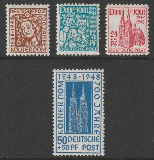 Germany - Allied Occupation - British & American Zone 1948 Cologne Cathedral perf set of 4 mounted mint SG A104-107, stamps on cathedrals