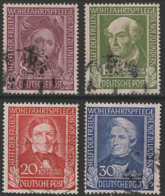 Germany - West 1949 Refugees Relief Fund set of 4 good used SG 1039-42, stamps on refugees, stamps on personalities