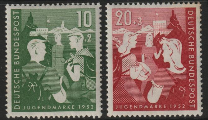 Germany - West 1952 Youth Hostels Fund perf set of 2 mounted mint SG1080-81, stamps on youth
