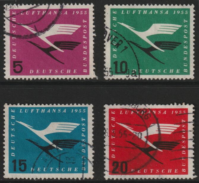 Germany - West 1955 LufthansaAirways perf set of 4 cds used SG 1131-34, stamps on aviation
