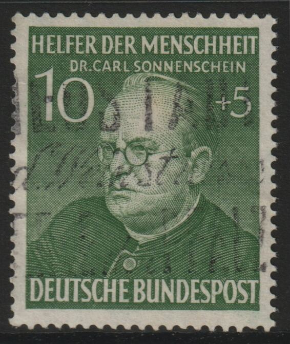 Germany - West 1952 Humanitarian Relief Fund 10pf+5pf good used SG 1083, stamps on refugees, stamps on personalities