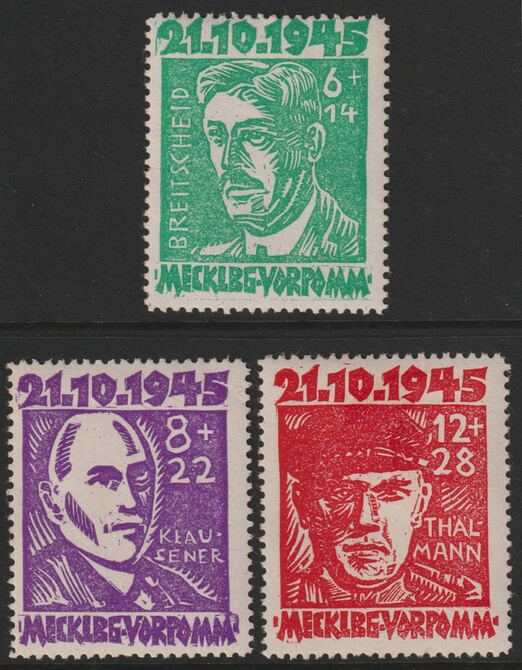 Germany - Allied Occupation - Russian Zone  - Mecklenmburg 1945 Victims of Fascism perf set of 3 mounted mint SG RB13-15, stamps on , stamps on  stamps on constitutions